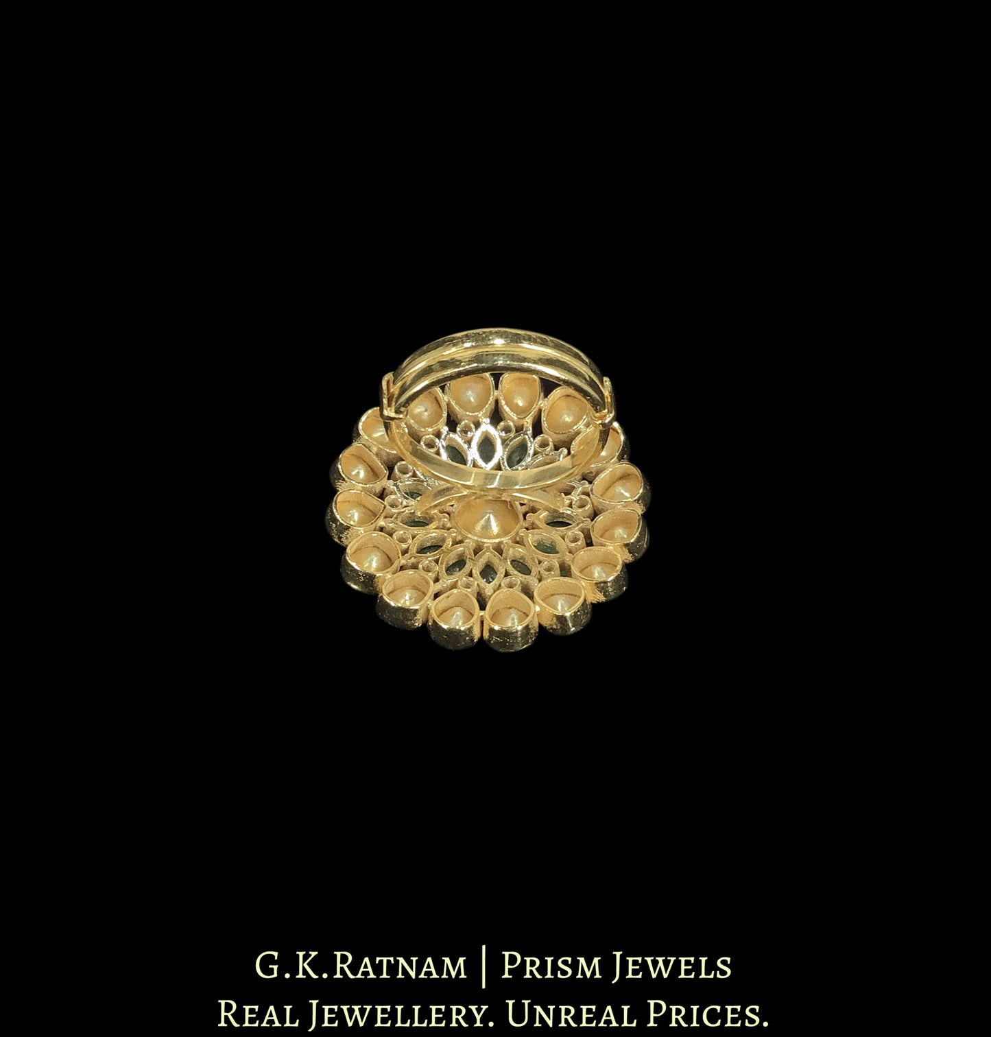14k Gold and Diamond Polki Open Setting Ring With Natural Emerald Marquises