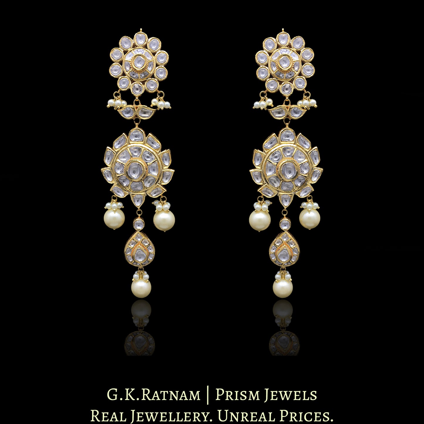 18k Gold and Diamond Polki Long Bridal Necklace Set