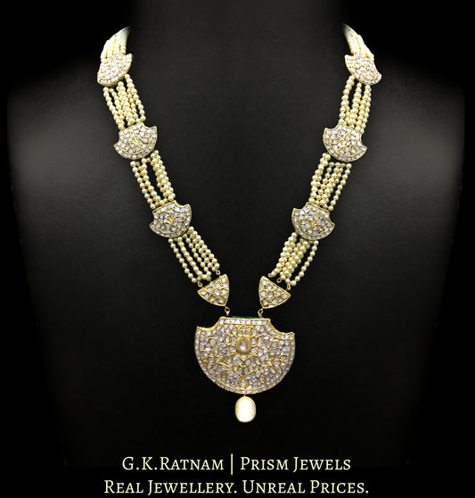 23k Gold and Diamond Polki Pankhi (fan) Pendant Set with Patrihaar / Ranihaar stringing - G. K. Ratnam