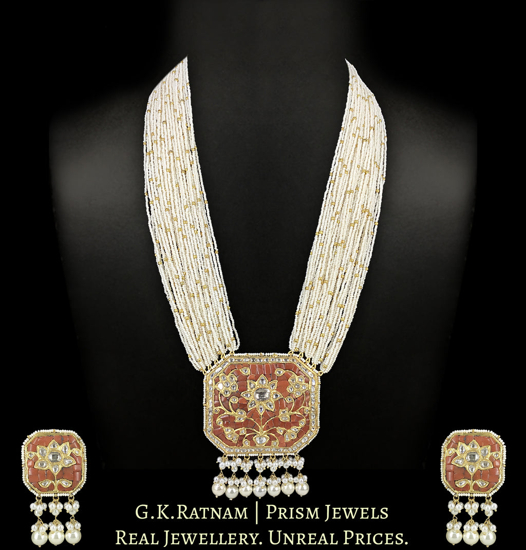 23k Gold And Diamond Polki Coral Pendant Set with Chid Bunches