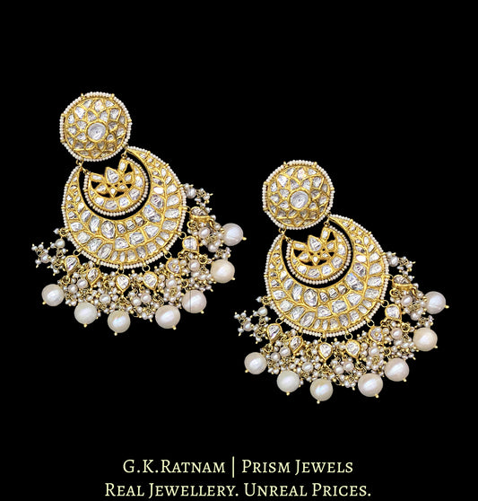 18k Gold and Diamond Polki Chand Bali Earring Pair with uncuts set in beautiful clusters