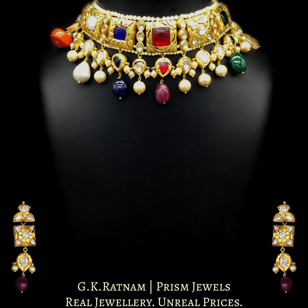 Navratna 18K Gold Sapphire and Diamond Pendant Necklace main image 1