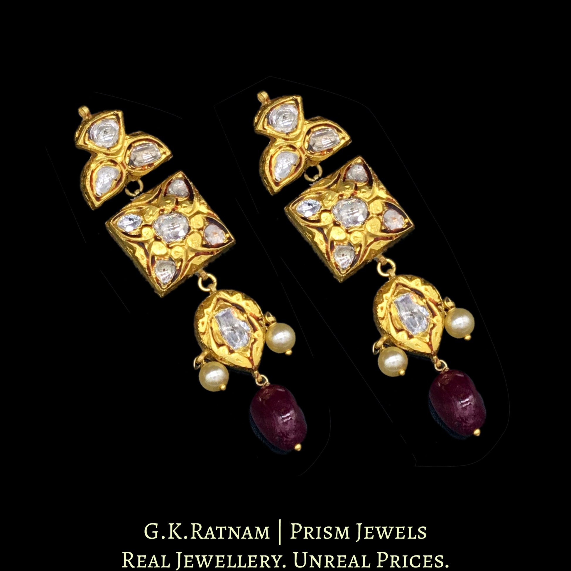 18k Gold and Diamond Polki Antique Navratna Choker Necklace Set - G. K. Ratnam