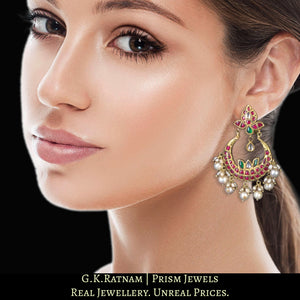 23k Gold and Diamond Polki Chand Bali Earring Pair with Rubies and Emeralds