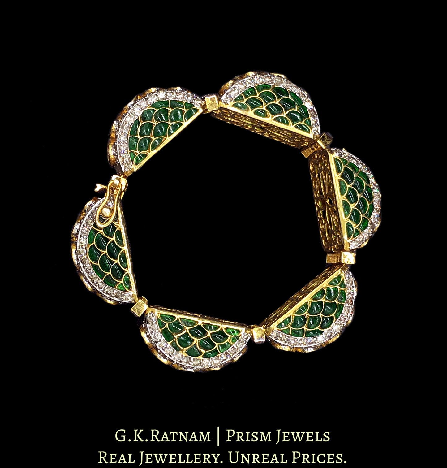14k Gold and Diamond Polki Open Setting Bangle with Green Beryls