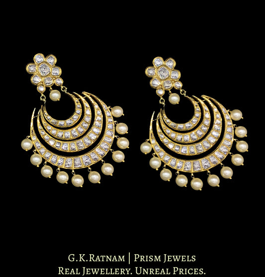 18k Gold and Diamond Polki Chand Bali Earring Pair with multiple chands