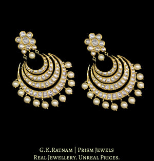 18k Gold and Diamond Polki Chand Bali Earring Pair with multiple chands