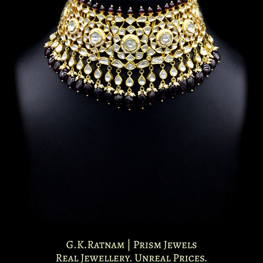 18k Gold and Diamond Polki Choker Necklace Set with Mozambique Garnets