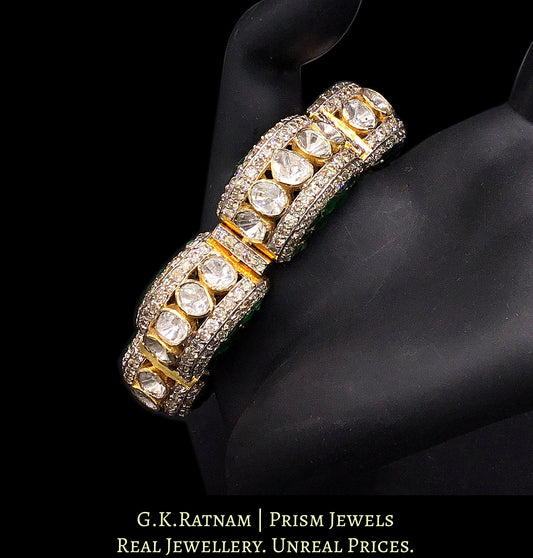14k Gold and Diamond Polki Open Setting Bangle with Green Beryls