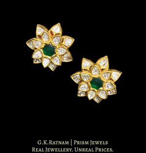 22k Gold and Diamond Polki star-shaped Karanphool Earring Pair with 3-D setting