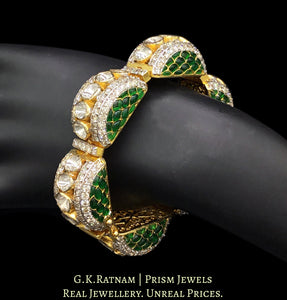 14k Gold and Diamond Polki Open Setting Bangle with Green Beryls