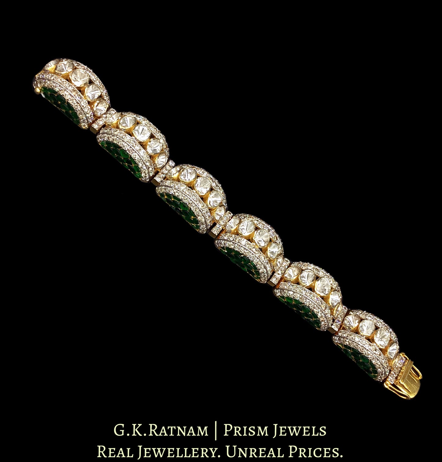 14k Gold and Diamond Polki Open Setting Bangle with Green Beryls
