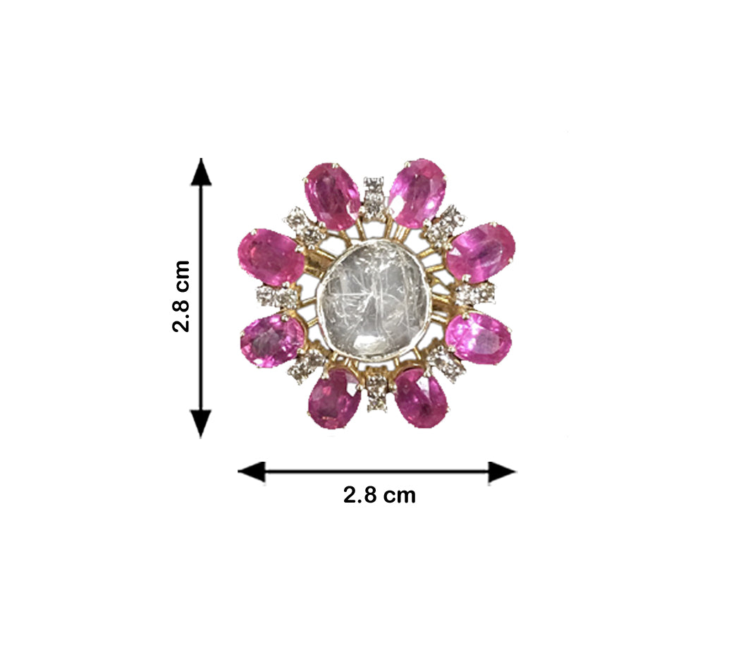 14K Gold and Diamond Polki Open Setting Ruby Choker Necklace Set With Ring - G. K. Ratnam