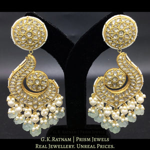 23k Gold and Diamond Polki Chand Bali Earring Pair with Green Fluorite Melons