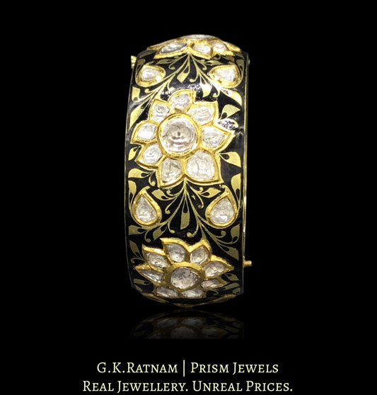 22k Gold and Diamond Polki Bangle with Black Enamel
