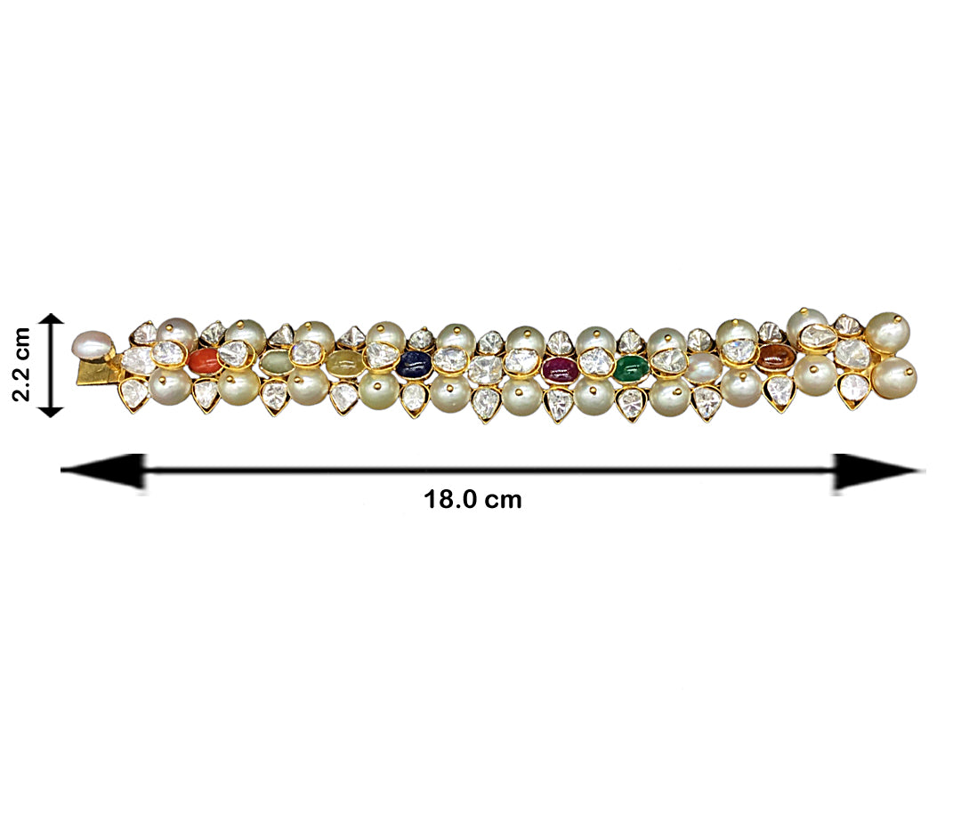 18k Gold and Diamond Polki Open Setting Bracelet with Navratna Stones