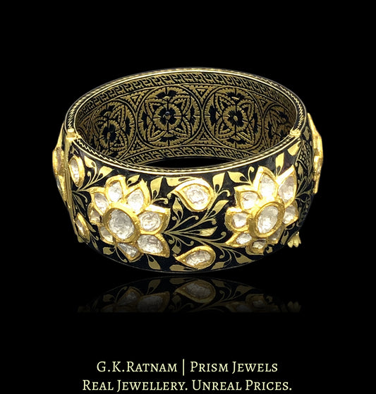22k Gold and Diamond Polki Bangle with Black Enamel