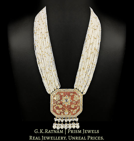 23k Gold And Diamond Polki Coral Pendant Set with Chid Bunches