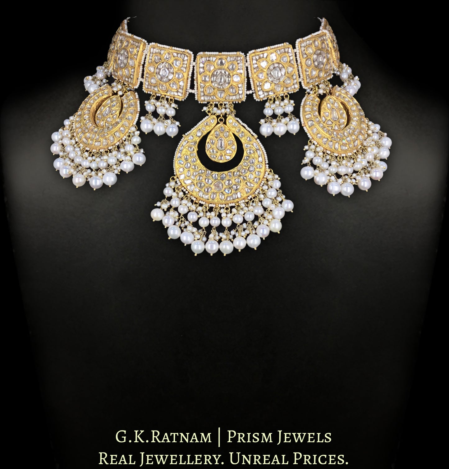 23k Gold and Diamond Polki Choker Necklace Set