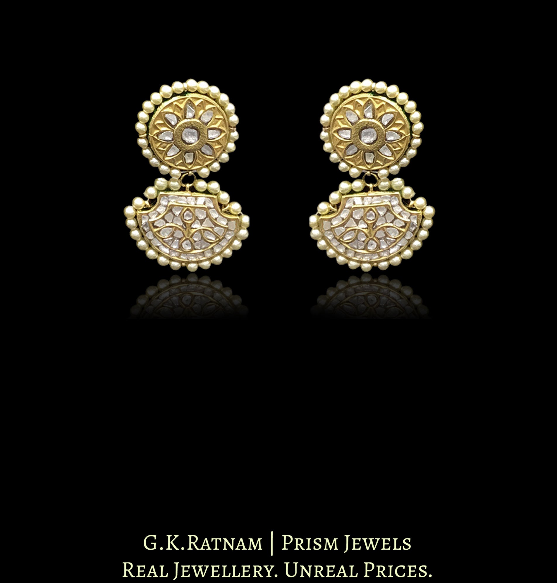 23k Gold and Diamond Polki Pankhi (fan) Pendant Set with Patrihaar / Ranihaar stringing - G. K. Ratnam
