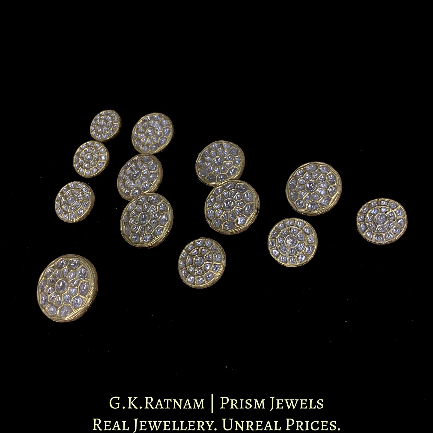 23k Gold and Diamond Polki all-white Sherwani Buttons for Men