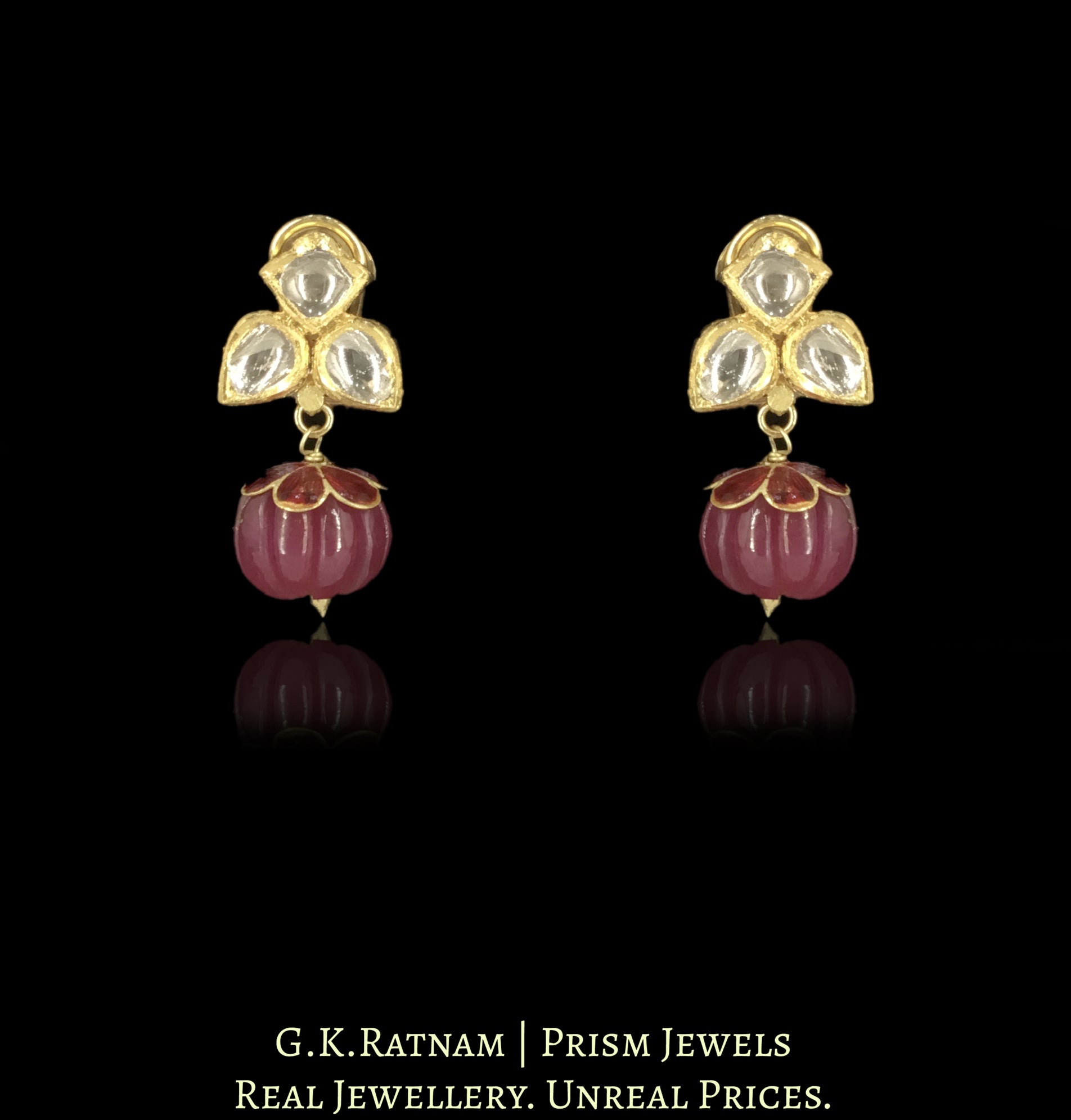18k Gold and Diamond Polki Necklace Set With Navratna Melons And Pearls