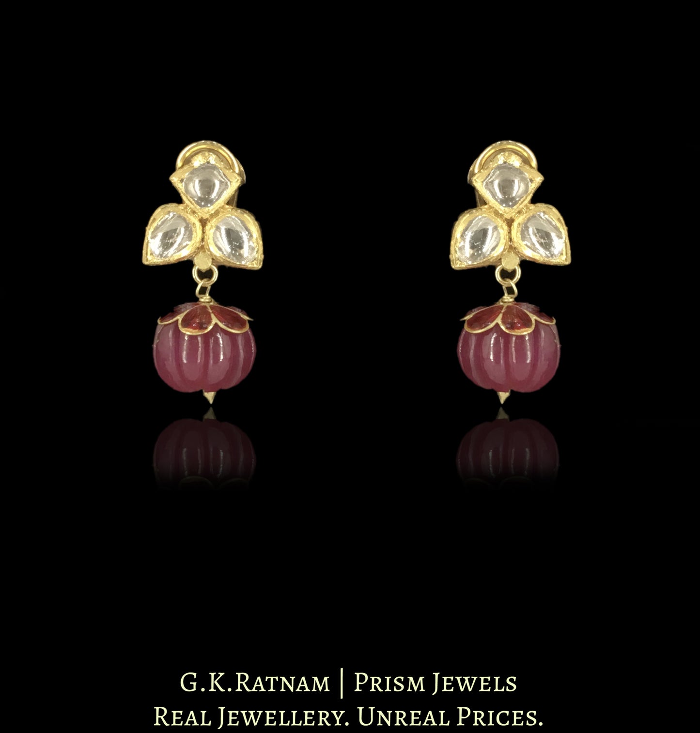 18k Gold and Diamond Polki Necklace Set With Navratna Melons And Pearls - G. K. Ratnam