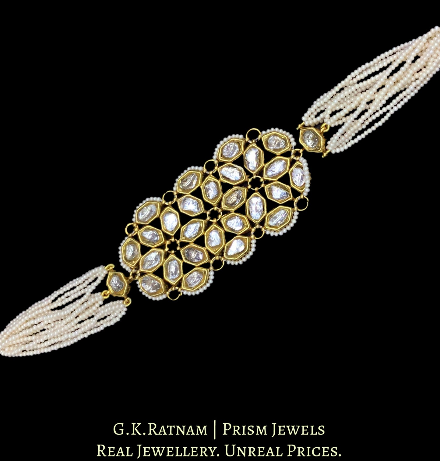 23k Gold and Diamond Polki Hybrid Bracelet with Hexagonal Uncut Pieces