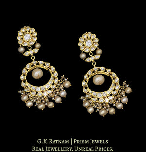 Traditional Gold and Diamond Polki Chand Bali Earring Pair with Antique Pearls