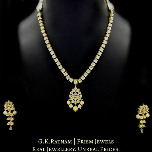 Traditional Gold and Diamond Polki Single Line Necklace Set (square) - G. K. Ratnam