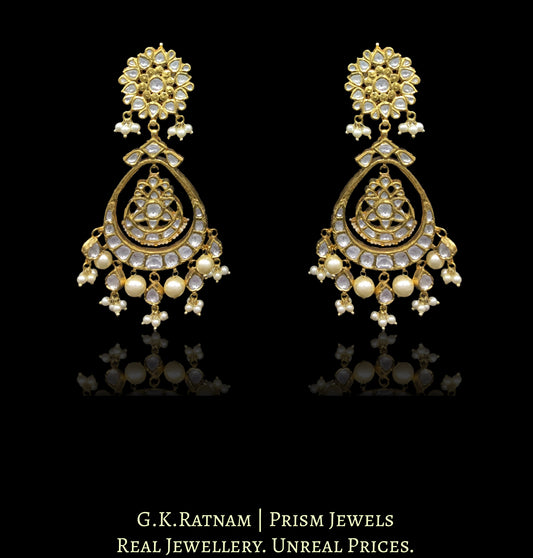 Traditional Gold and Diamond Polki Chand Bali Earring Pair with triple-coated shell pearls - G. K. Ratnam