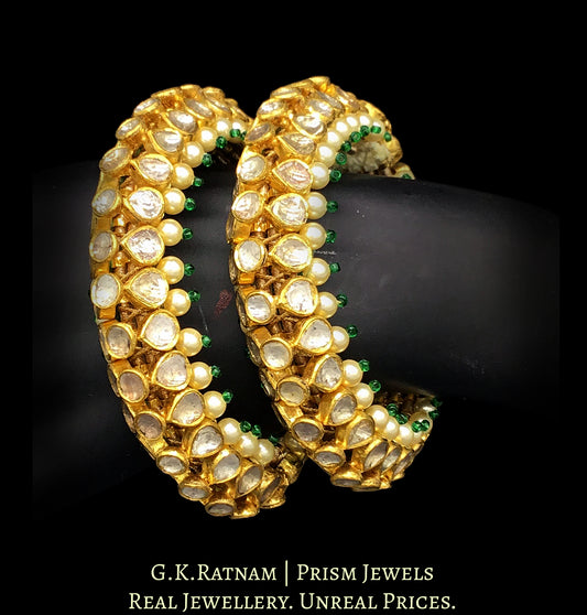 18k Gold and Diamond Polki Flexible Bracelet Pair (Paunchi / Ponchi)