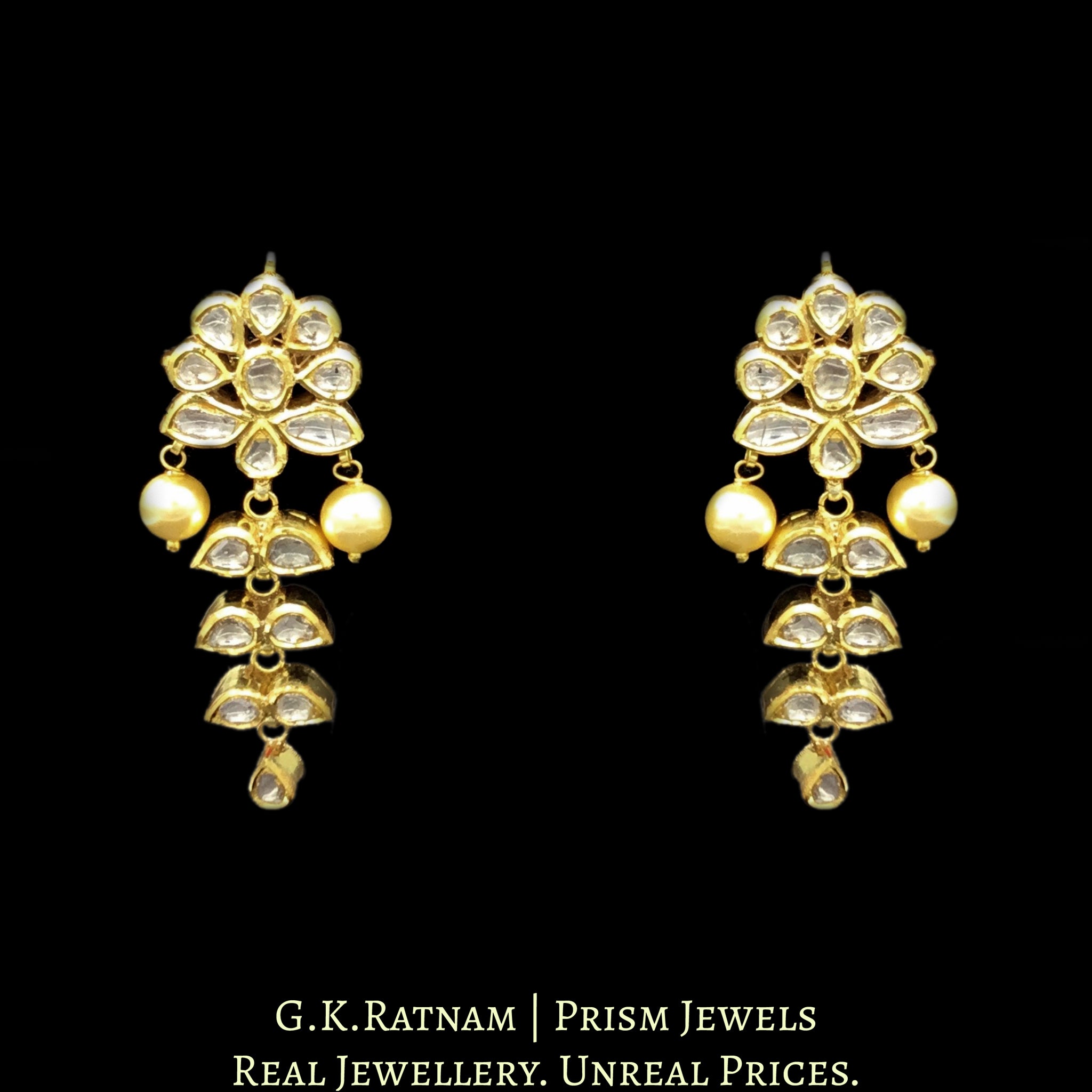 Traditional Gold and Diamond Polki Single Line Necklace Set (square) - G. K. Ratnam