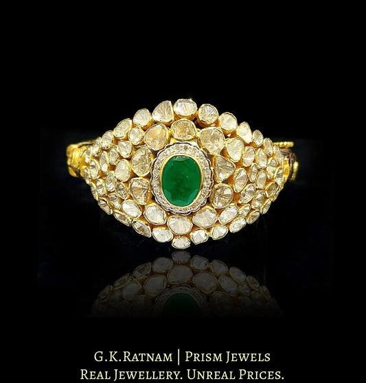 18k Gold and Diamond Polki Fusion Bangle with open setting head and intricately enamelled base - G. K. Ratnam