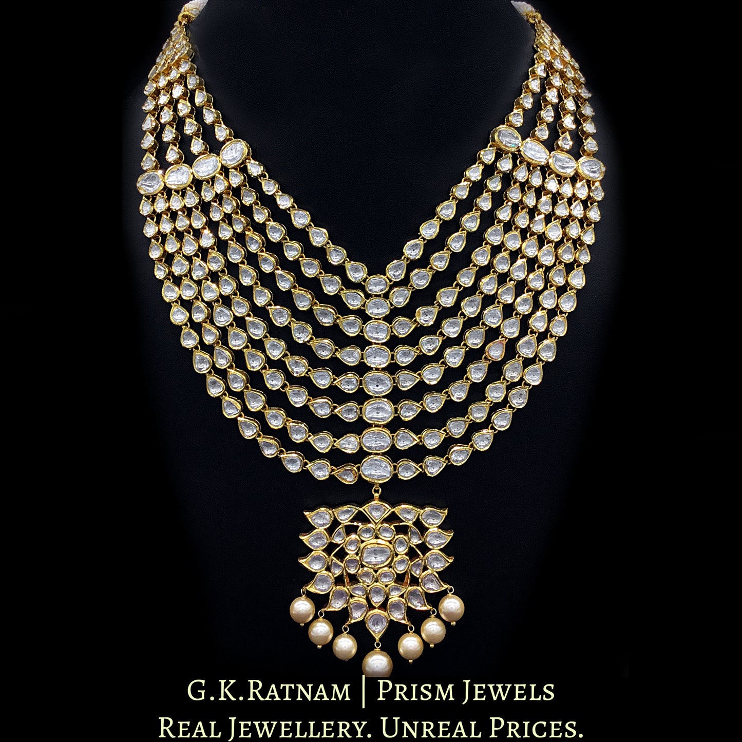 18k Gold and Diamond Polki eight-line Necklace Set with Syndicate Uncut Diamonds - G. K. Ratnam