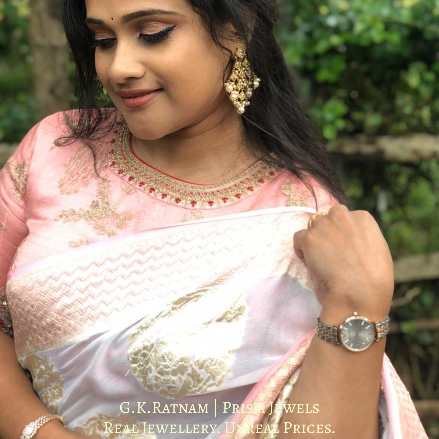 23k Gold and Diamond Polki kite-shaped Chandelier Earring Pair