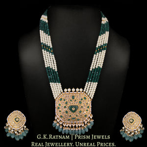 23k Gold and Diamond Polki Octagonal Pendant Set with emerald-green carved stone center