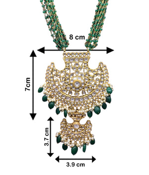 18k Gold and Diamond Polki Pankhi (fan) Pendant Set with beryl and pearl chains