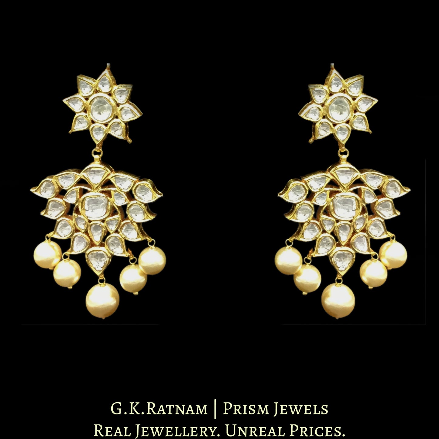 18k Gold and Diamond Polki eight-line Necklace Set with Syndicate Uncut Diamonds - G. K. Ratnam