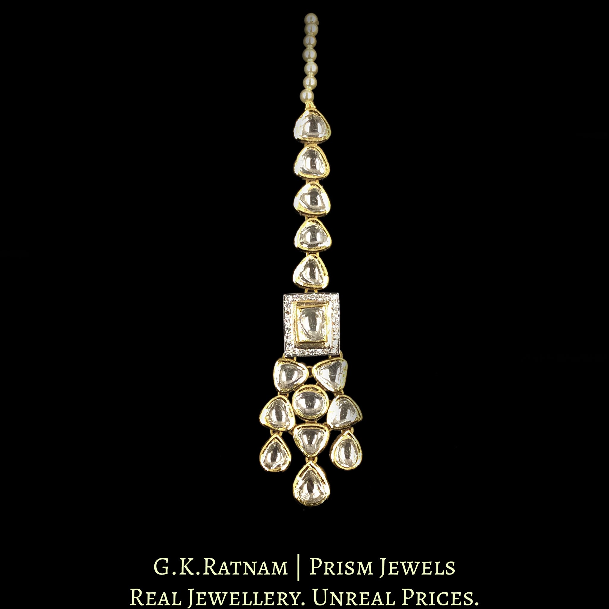14k Gold and Diamond Polki Fusion Necklace Set With Maang Tika and Ring