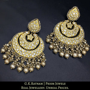 23k Gold and Diamond Polki Chand Bali Earring Pair with antique basra-look-alike pearls
