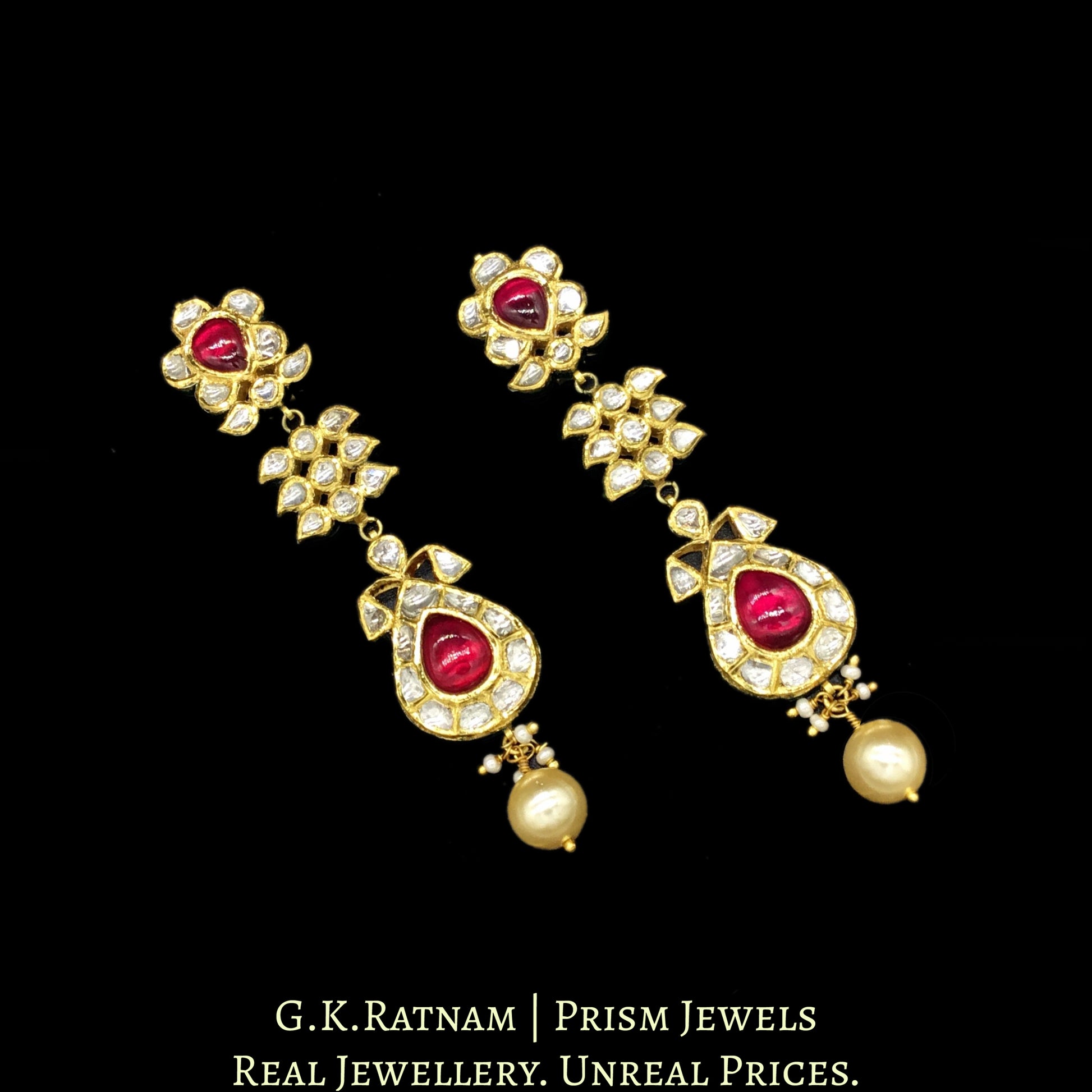 18k Gold and Diamond Polki Navratna Necklace Set with Round-shaped Tikdas - G. K. Ratnam