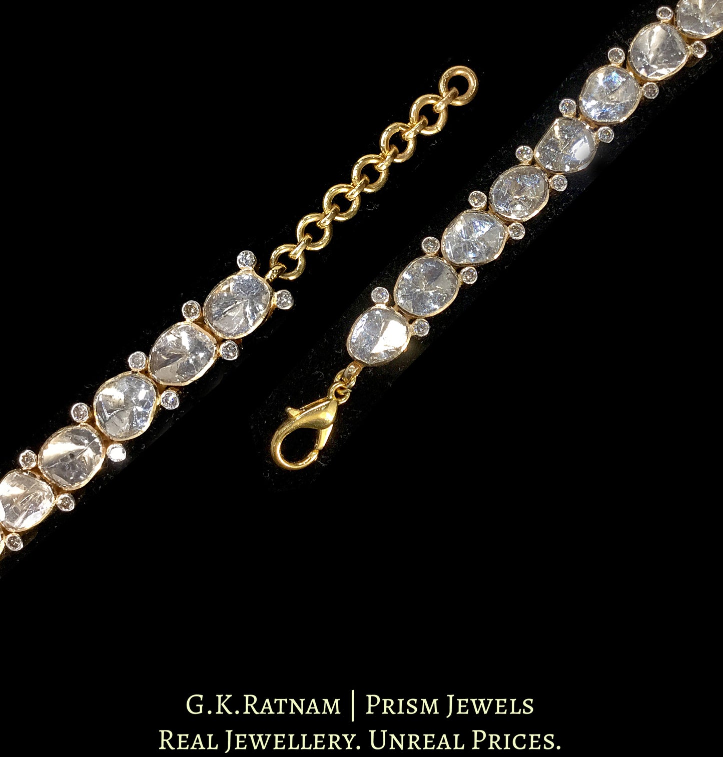 18k Gold and Diamond Polki Open Setting Tennis Bracelet interspersed with Diamonds - G. K. Ratnam