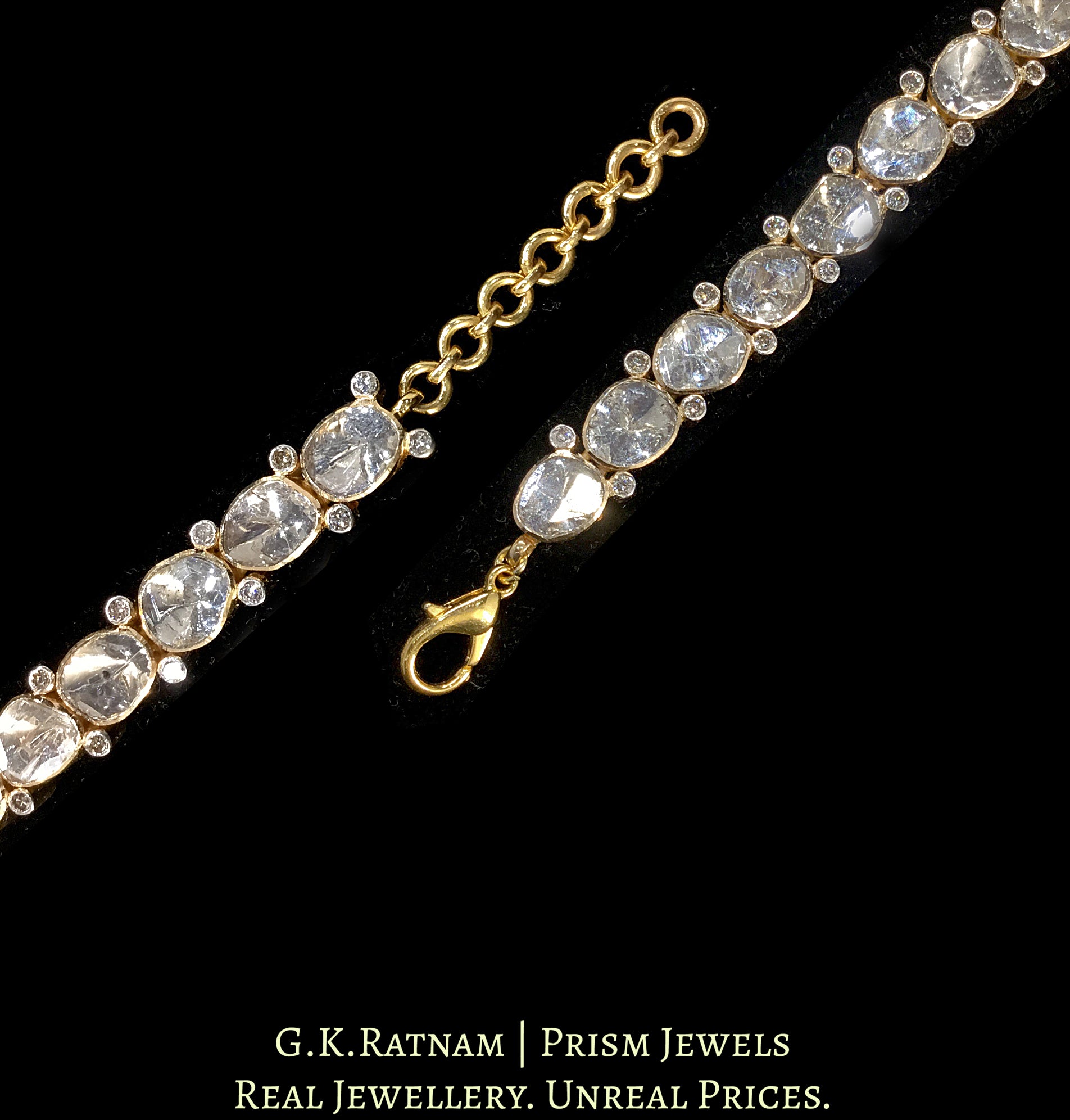 18k Gold and Diamond Polki Open Setting Tennis Bracelet interspersed with Diamonds - G. K. Ratnam