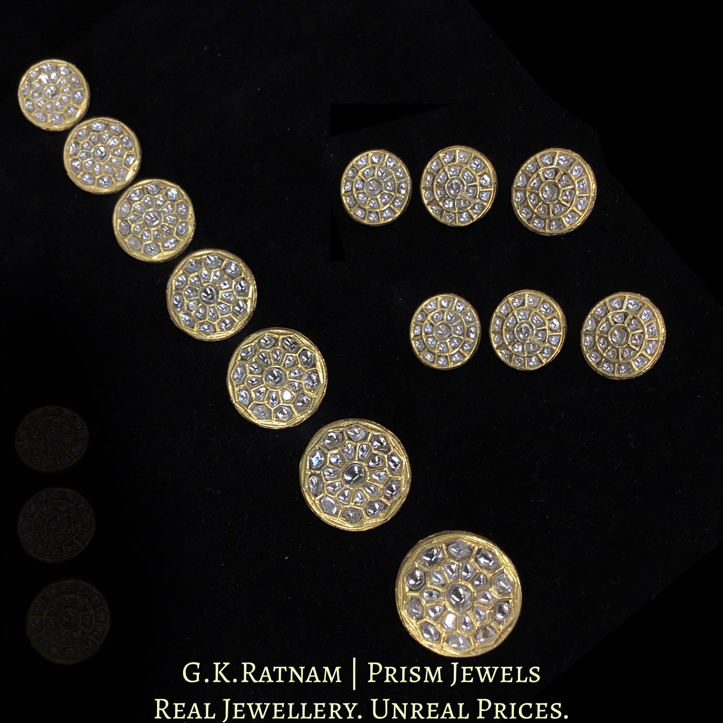 23k Gold and Diamond Polki all-white Sherwani Buttons for Men