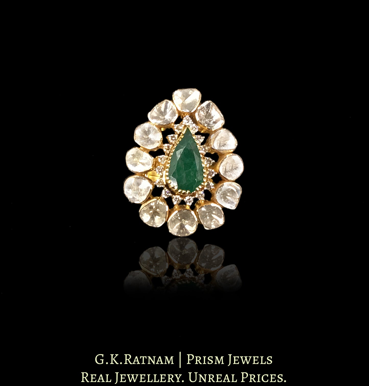 18k Gold and Diamond Polki Open Setting Ring With changeable collets for Rubies, Blue Sapphires and Green Beryls