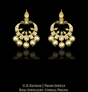 18k Gold and Diamond Polki Chand Bali Earring Pair with a hint of Green Enamel - G. K. Ratnam