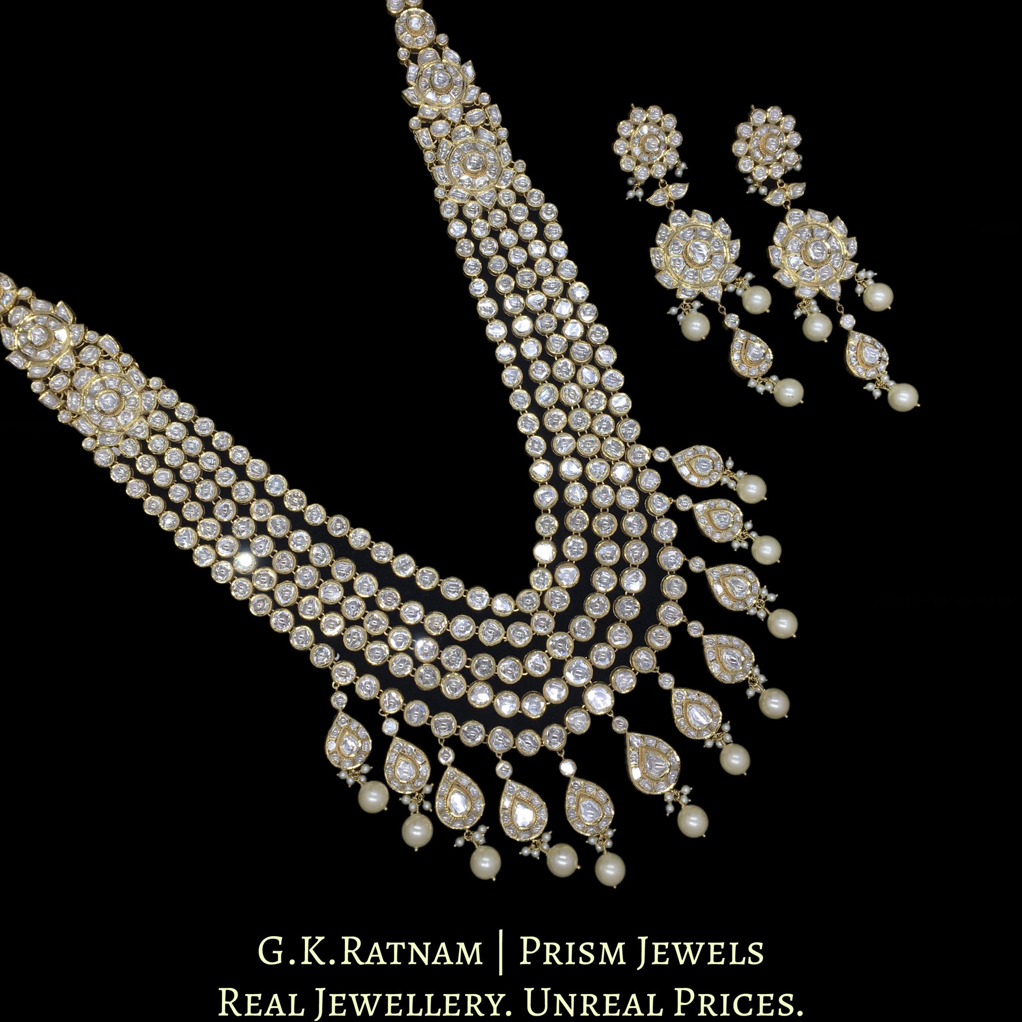 18k Gold and Diamond Polki Long Bridal Necklace Set