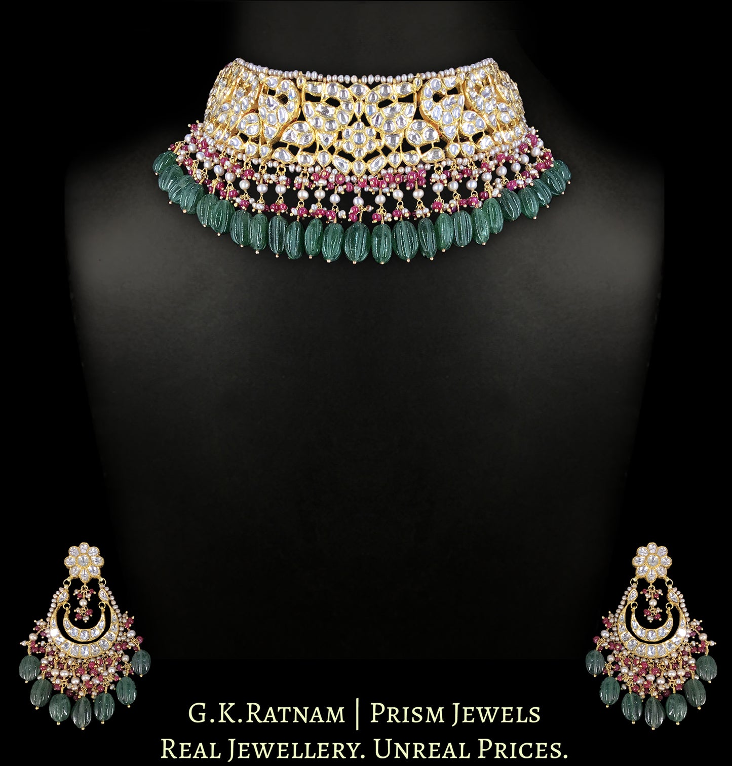 18k Gold and Diamond Polki Choker Necklace Set