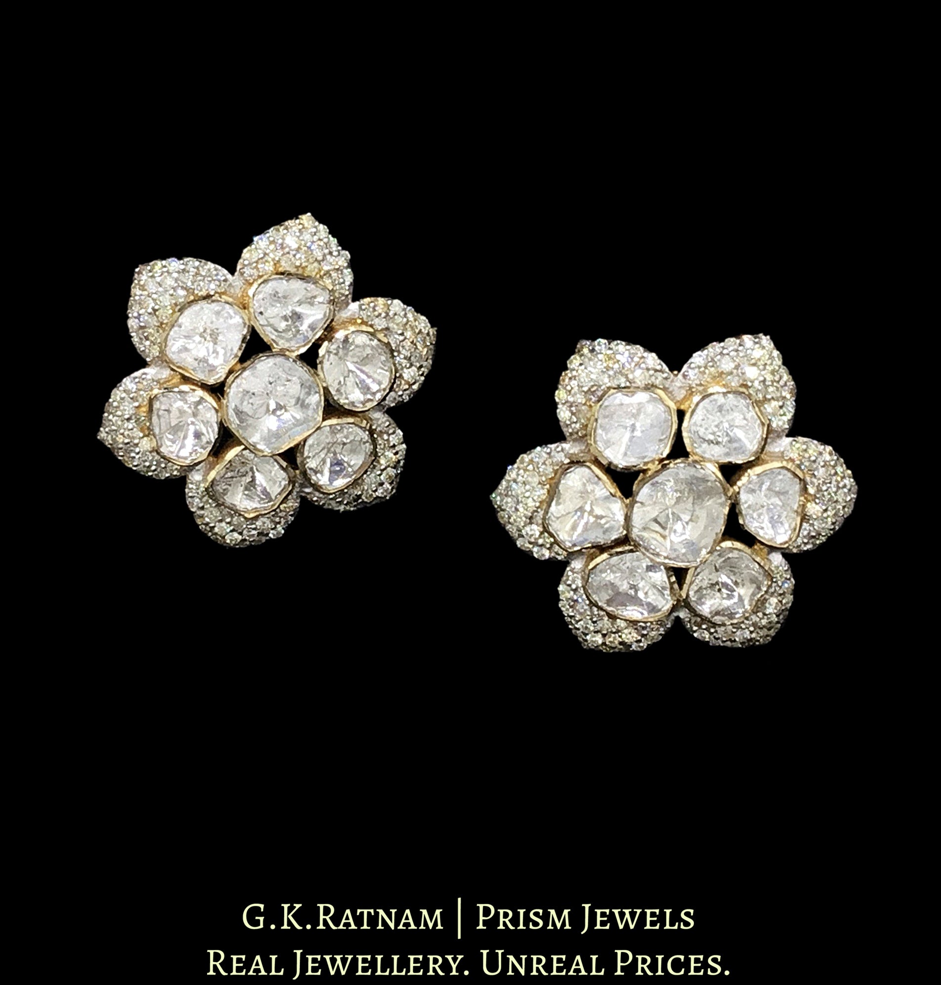 14k Gold and Diamond Polki Star-shaped Open Setting Karanphool Earring ...